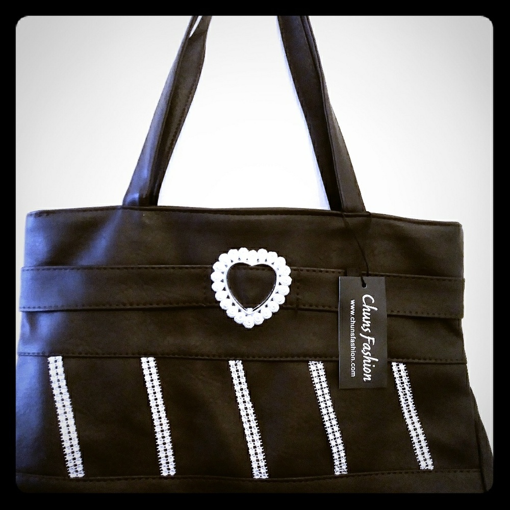 Black Heart Bling Shoulder Handbag Tote